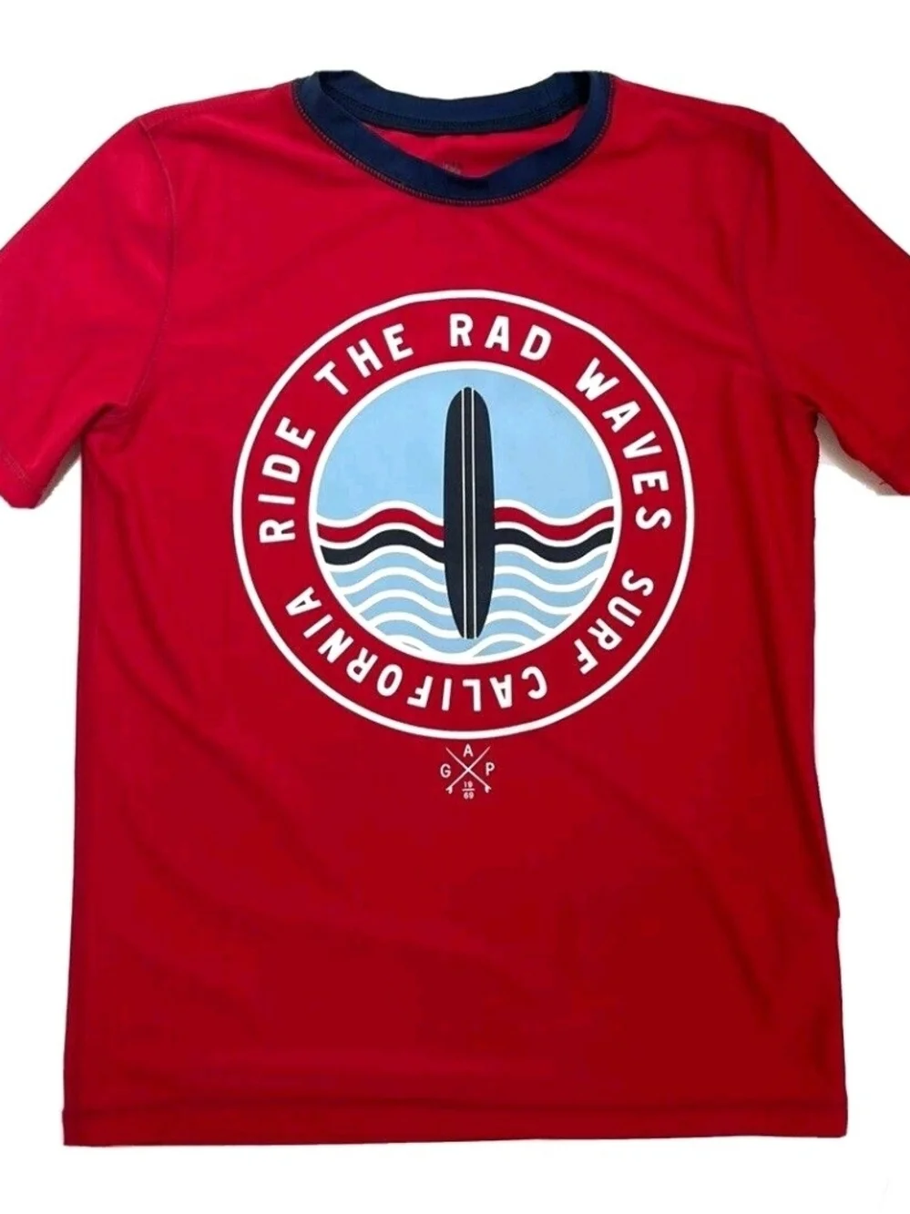 Gap Kids Red Surf Logo Swim Tee with Navy Trim Size XXL